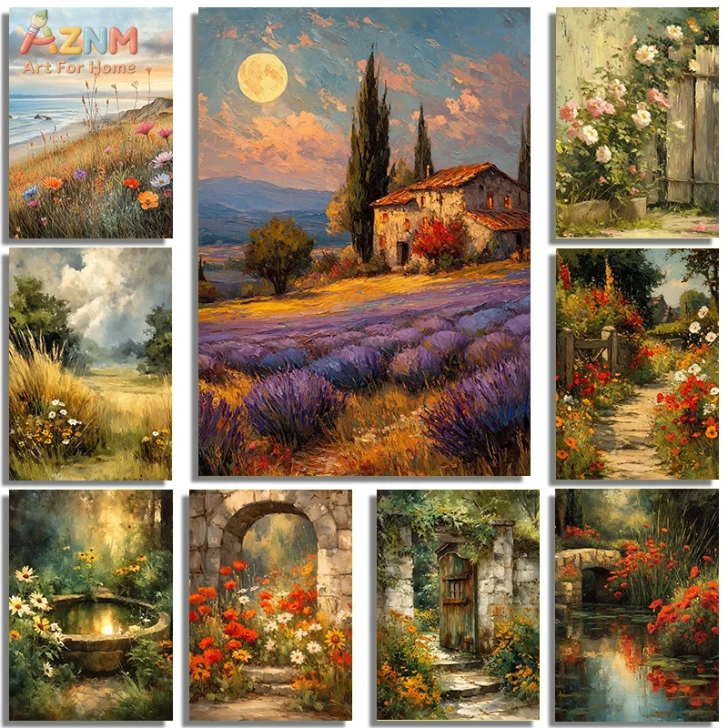 Lavender Oil - AZNM 빈티지 토스카나 시골 풍경 캔버스